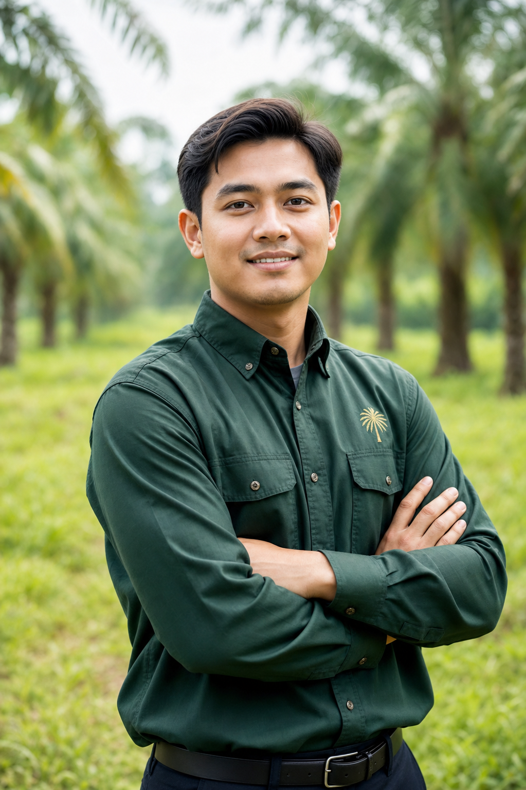 Rizky Pratama berdiri di perkebunan sawit